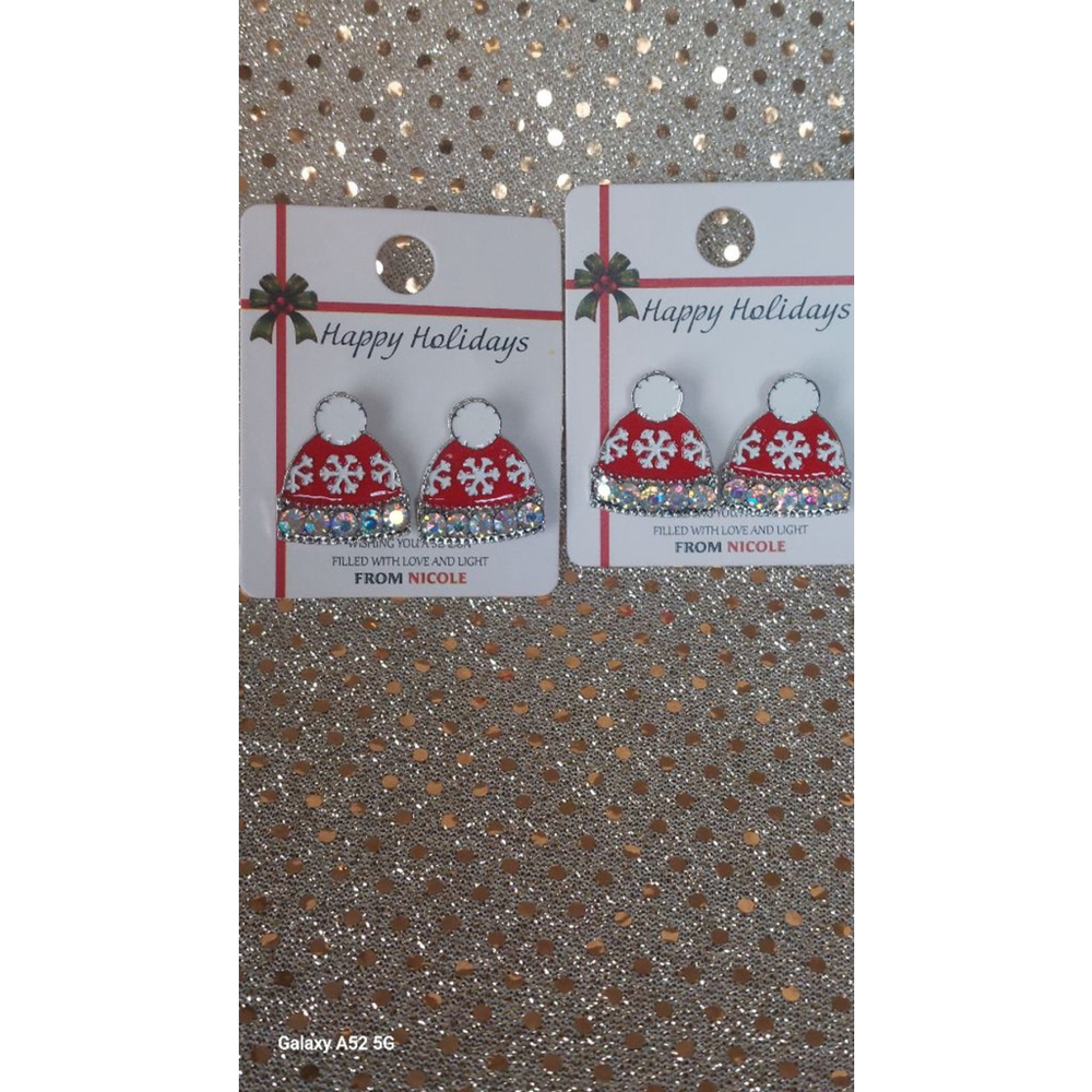 2 pair of Women's Christmas Hat Snowflake Earrings